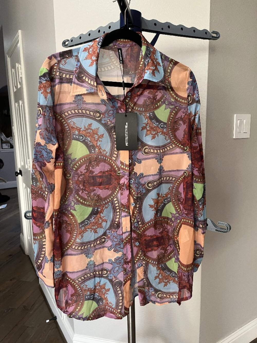 PrettyLittleThing Multi Scarf Print Beach Shirt and Flares